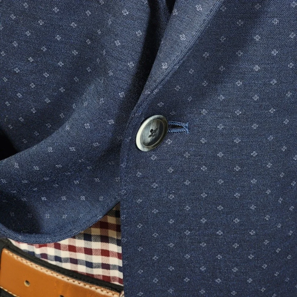 Ben Sherman Tailoring Mens Sport Coat Blazer Two Button Navy Blue Poly Blend 48L